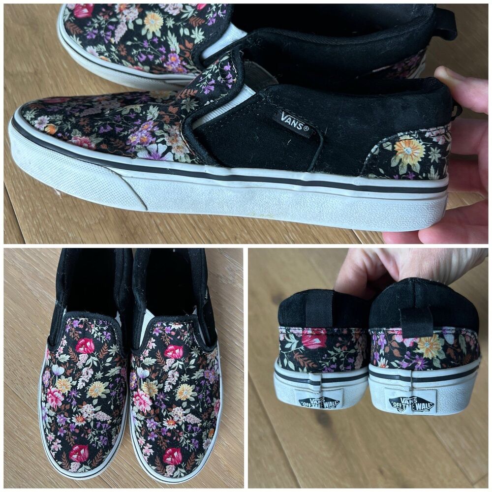 Vans Black Floral Slip-On Sneakers
